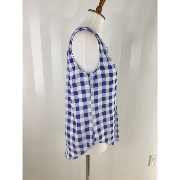 PIXLEY Blue/White Checkered Print Sleeveless Top - Picture 2 of 9